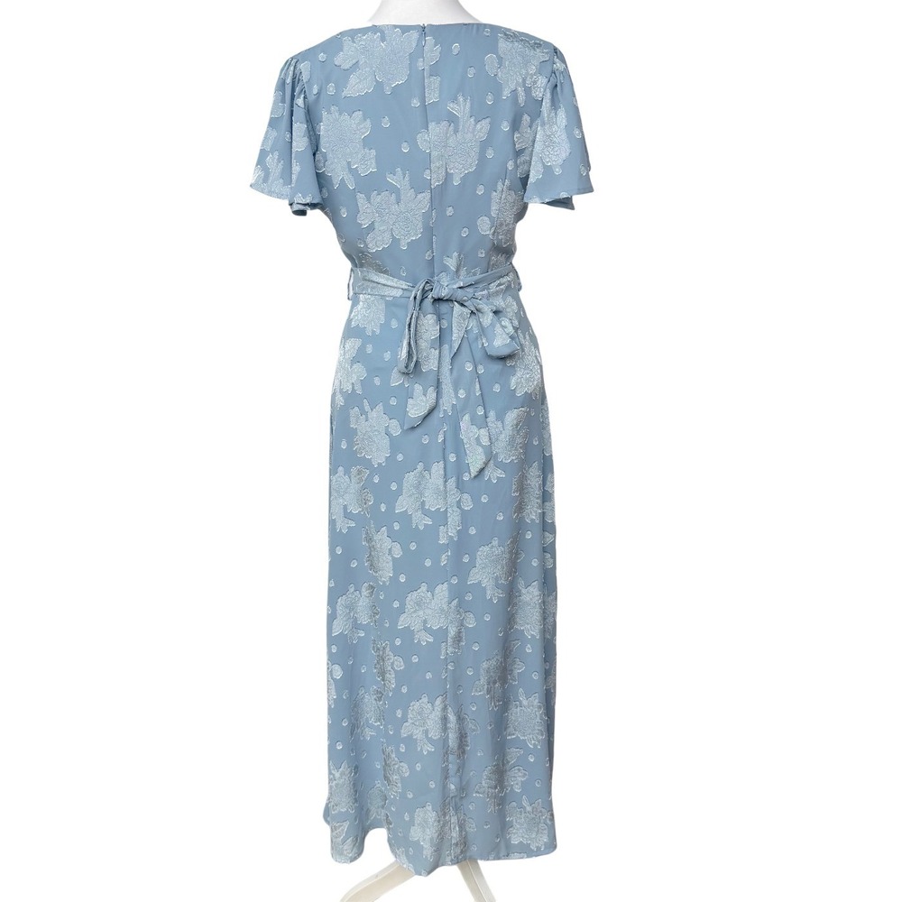 Lulus Icy Blue Floral Wrap Maxi Dress Medium Flutter Romantic Whimsical Boho - Picture 7 of 12